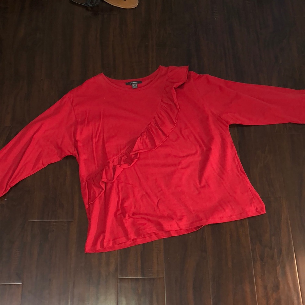 NWOT Primark Red Ruffle 3/4 Length Top Size 16